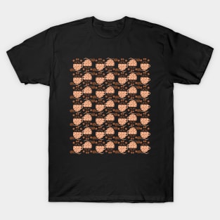 Coffee Beans Coffee Cups and Flowers Seamless Pattern T-Shirt